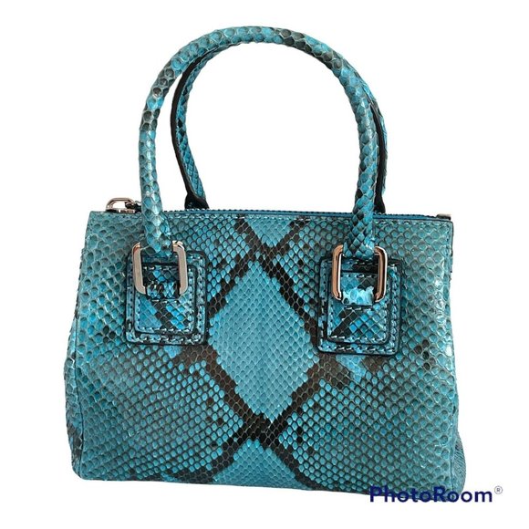 ALEXANDRA CLANCY Python Mini Ashdon Tote Crossbody Bag Blue Black Snakes Italy - Picture 5 of 12